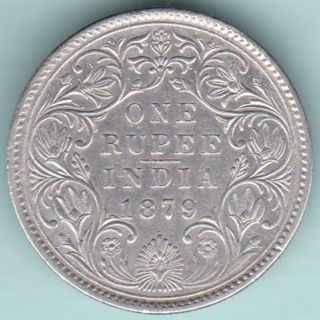 British India - 1879 - Victoria Empress - 0/1 Dot - One Rupee - Rare Silver Coin photo