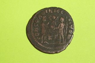 Ancient Roman Coin Presentation Scene Diocletian 284 Ad Jupiter Victory Globe Vg photo