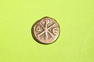 Ancient Byzantine Coin Christogram Justin I 518 Ad - 527 Ad Chi Rho Christ O Gram photo