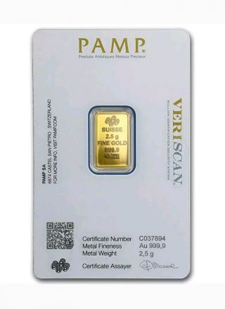 2.  5 Gram Pure Gold Bar Pamp Suisse Fortuna Version Assay $9.  99 Nr photo