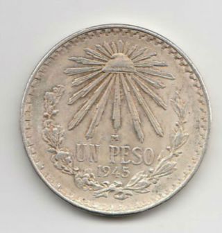 Mexico Km455 1 Peso 1945.  3856 Silver photo