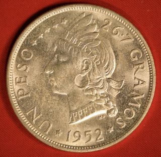 Dominican Republic Silver Peso 1952 Lightly Circulated photo