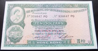 Hong Kong 10 Dollars 1970,  Choice Unc,  Scarce,  Pick 182g photo