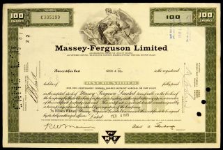 Stock Certificate Massey Ferguson Limited Canada 100 Shares Common Green photo