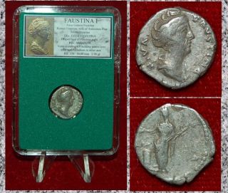 Roman Empire Coin Faustina I Vesta Holding Palladium Silver Denarius photo