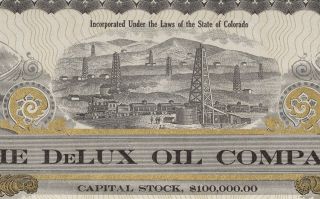 Authentic Old Delux Oil Co Of Colo Stock Certificate,  10c Share photo