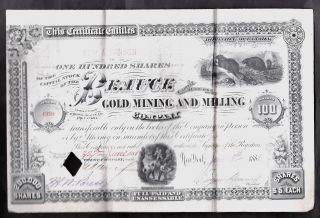 1881 Beauce Gold Mining Stock Certificate Quebec,  Canada photo