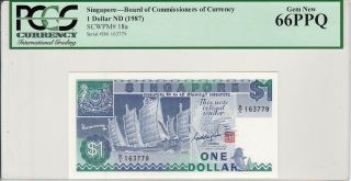 Singapore 1 Dollars (1987) P18a Ship Series Banknote Pcgs 66 Ppq photo