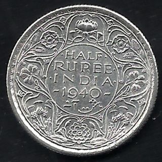British India - 1940 - King George Vi Emperor - Half Rupee - Rarest Silver Coin photo