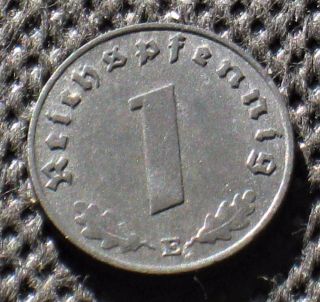 Old Coin Nazi Germany 1 Reichspfennig 1943 E Dresden Swastika World War Ii photo