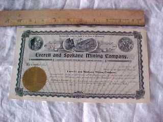 Historic Stock Certificate Everett Spokane Mining Company Fairhaven Wash Blank photo