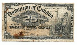 1900 Dominion Of Canada Paper Bill 25 Cents.  Britannia Seated.  Sign H Boville photo