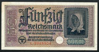 Germany Ww2 50 Reichsmark 1940 - 1945 Series C Aunc photo