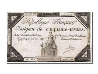 French Assignats,  50 Livres Type Domaines Nationaux,  Signed By Oder photo