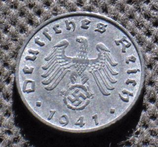 Coin Nazi Germany 5 Reichspfennig 1941 B Vienna Swastika World War Ii photo