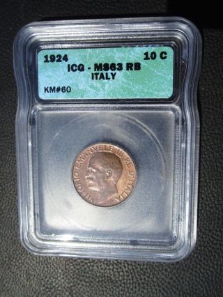 1924 Italy 10 Centesimi,  Icg Ms 63 Rb photo