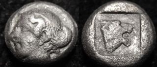 Mortown Mytilene Lesbos Silver Trihemiobol Ca 480 Goddess,  Lion photo