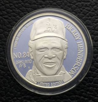 Limited Edition Ricky Henderson Oakland A ' S 1 Troy Oz.  999 Silver Coin (r11) photo