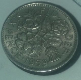 Uk (great Britain) 1959 Six Pence (wedding Coin Good Luck) photo