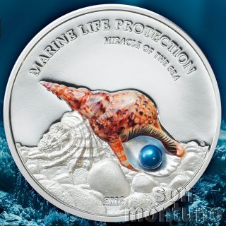 2016 Palau Miracle Of The Sea Marine Life Protection 1 Oz Silver Coin Real Pearl photo