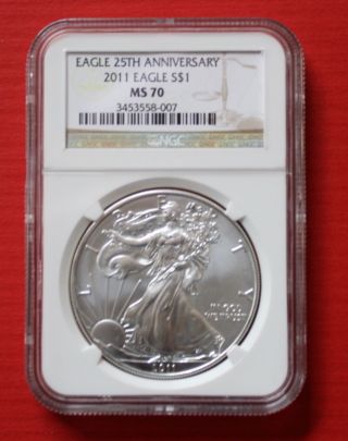 - 2011 Silver American Eagle (ngc Ms70) 25th Anniversary photo