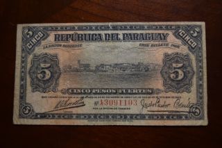 Paraguay 5 Pesos Banknote,  1923 Cat 163 photo