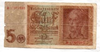 Xxx - Rare 5 Reichsmark Nazi Banknote 1942 Eagle & Swastika Ok Con photo