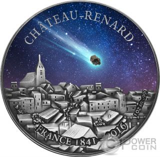 Chateau Renard French Meteorite Silver Coin 1000 Francs Burkina Faso 2016 photo