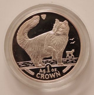 Isle Of Man 1991 Norwegian Cat Crown 1oz Silver Coin - Elizabeth Ii (in Case) photo