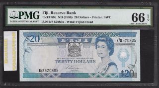 [bl] Fiji,  Nd 1988,  20 Dollars,  P88a,  Pmg 66 Epq,  Gem Unc photo