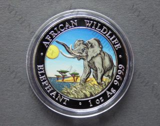 Somalia 2016 African Wildlife Elephant Day Color Colorized 1oz Silver Coin photo