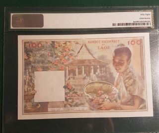 Pmg Colorful Early Laos Big Size Lao Banque Nationale 6a 1957 100 Kip Ch.  Aunc photo