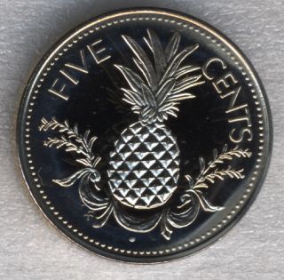 Bahamas 5 Cents 1974 Pineapple Fruit Proof 21mm photo