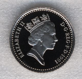 Great Britain 5 Pence 1991 Thistle Flower Plant Proof 18mm Queen Elizabeth Ii photo