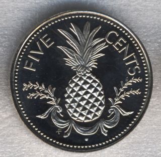 Bahamas 5 Cents 1975 Pineapple Fruit Proof 21mm photo