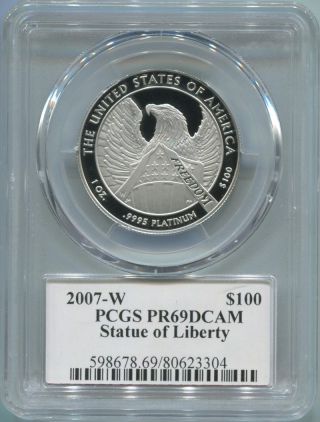 2007 W $100 Platinum Eagle,  Statue Of Liberty.  Pcgs Pr69 Dcam.  Moy Signature photo