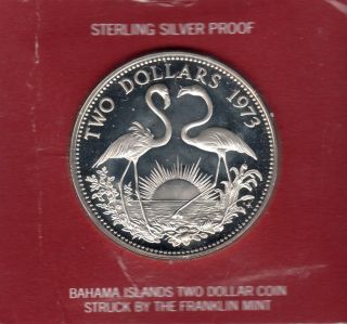 1973 Bahamas Two ($2) Dollar Silver Proof Coin With Case photo