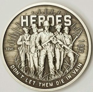 250 Minted.  Heroes Sdwc Double Reverse Antiqued 1 Oz Silver Proof First Strike photo