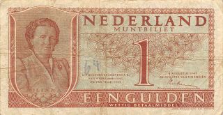 Netherlands 1 Gulden 8.  8.  1949 Series 2db Circulated Banknote Em30ep photo