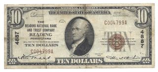 $10 The Reading National Bank And Trust Company Reading Pa Ch 4887 T - 1 S 4799 photo