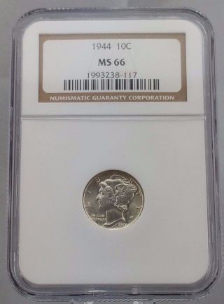 1944 - P Mercury Dime Ngc Ms - 66 90 Silver Coin photo
