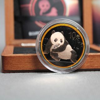 China 2015 10 Yuan Panda Eclipse Of The Sun Bu Silver Coin photo