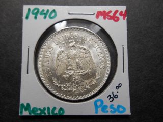 1940 Mexican Silver 1 Peso Cap & Ray - Silver Coin /.  720 Silver -.  3856 Asw photo