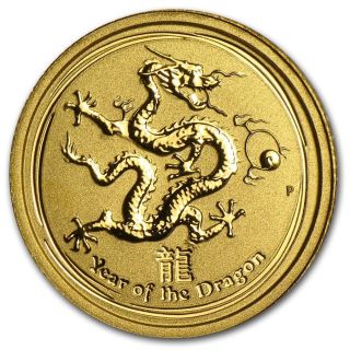 Rare 2012 1/20th Oz Pure.  9999 Gold Year Of The Dragon Perth $128.  88 photo