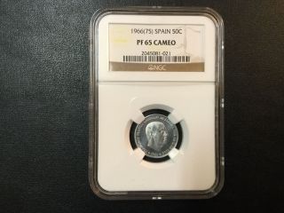 1966 - 75 Spain 50 Centimos Coin Ngc Pf65cam Certified photo