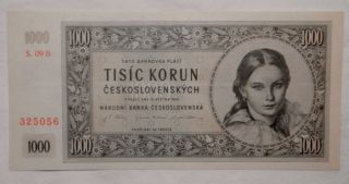 1945 Czechoslovakia 1000 Korun Bank Note Choice Bu 2 photo