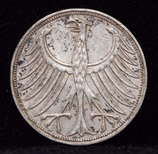 1951 F,  Germany,  Federal Republic Five 5 Deutsche Mark Silver Coin 1c9 photo