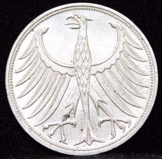 1967 G,  Germany,  Federal Republic Five 5 Deutsche Mark Silver Coin 1c12 photo