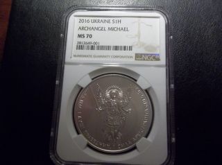 2016 Ukraine Archangel Michael 1 Oz Silver Coin Ngc Ms 70 Scratch Resistant Slab photo