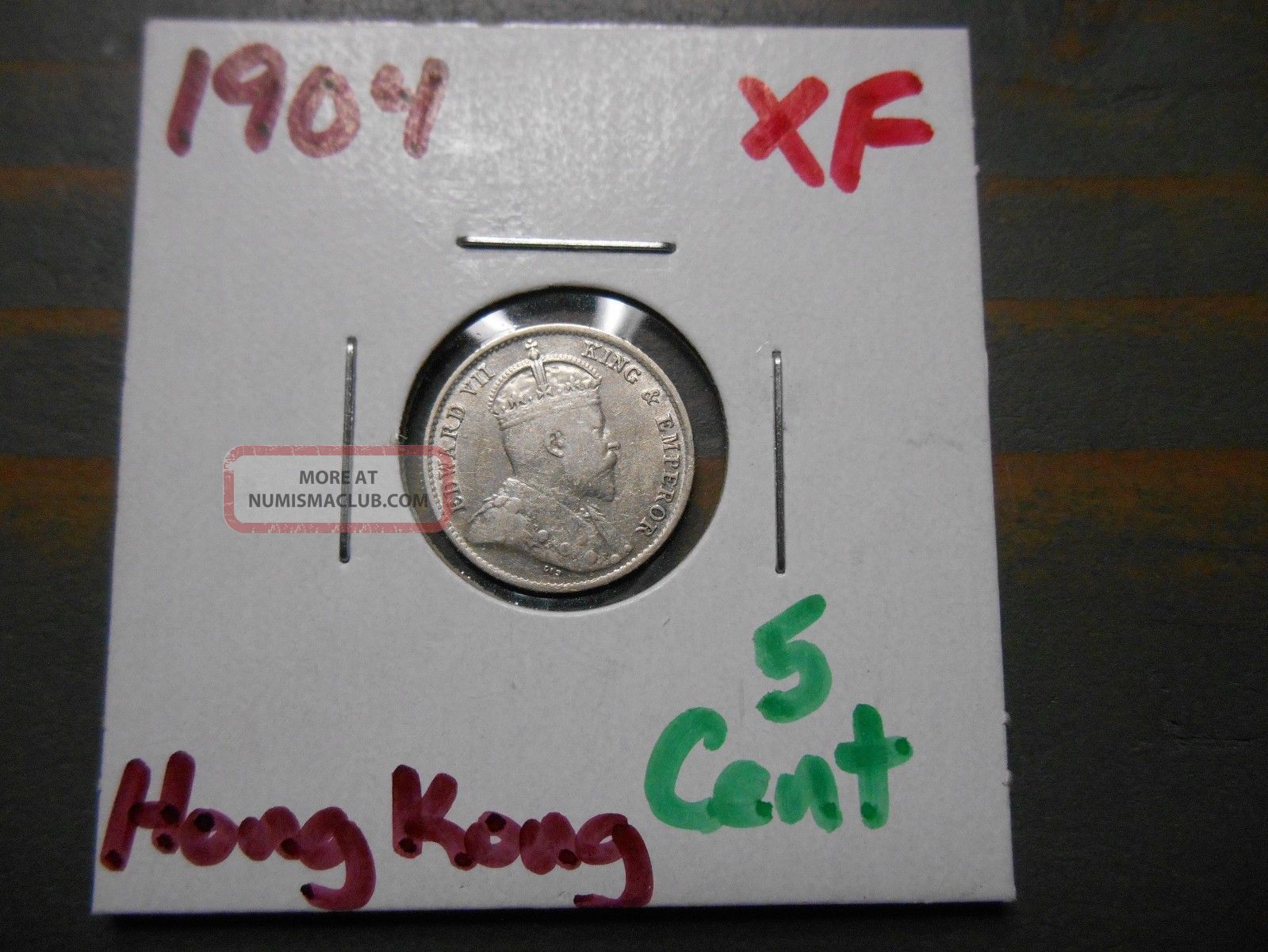 1904 5 Cents Hong Kong -.  800 Silver -.  0349 Asw Hong Kong photo